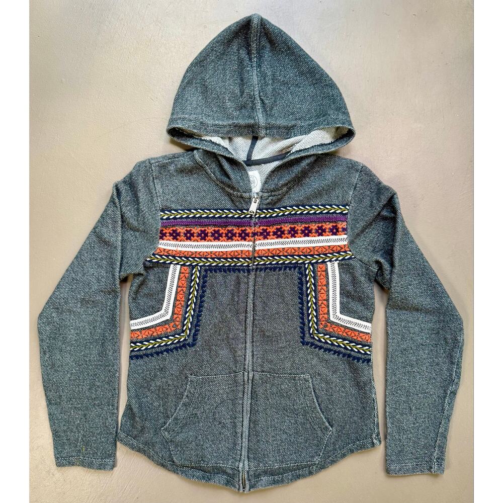 Girls Large (10/12) Lucky Lotus Boho Embroidered Zip Hoodie